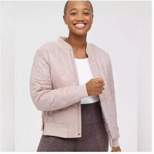 Offline By Aerie Quilted Puffer Sherpa Lined Bomber Jacket dusty pink sz L